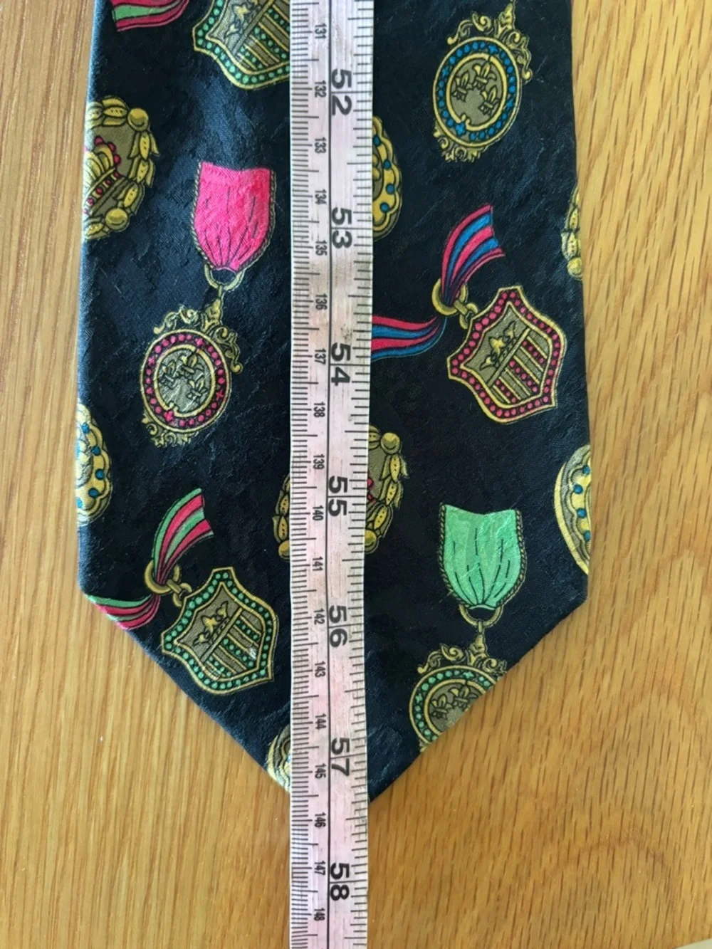 Brioni Italy Silk Tie Black Medal Crest Medallion Print Luxury Designer